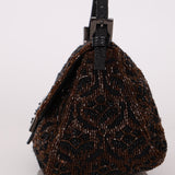 Ultra-Rare Fendi Brown Beaded, Lizard, & Crystal Floral Baguette