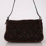 Ultra-Rare Fendi Brown Beaded, Lizard, & Crystal Floral Baguette