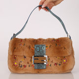 Ultra-Rare Fendi 2009 Beaded Rabbit Fur & Lizard Baguette