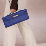 Hermes 2011 Swift Bleu Electrique Kelly Cut Clutch Pochette w/ GHW