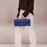 Hermes 2011 Swift Bleu Electrique Kelly Cut Clutch Pochette w/ GHW