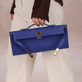 Hermes 2011 Swift Bleu Electrique Kelly Cut Clutch Pochette w/ GHW