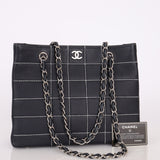 Chanel 2002 Calfskin Whipstitch Navy Tote Bag