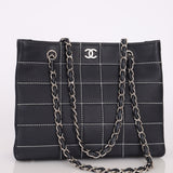 Chanel 2002 Calfskin Whipstitch Navy Tote Bag