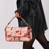 Fendi Zucca Canvas Pink Red Baguette