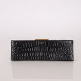 Saint Laurent Runway Croc Embossed Midnight Clutch