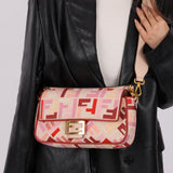 Fendi Zucca Canvas Pink Red Baguette