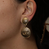 Chanel 70s-80s Medallion Drop Clip-On Earrings