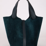 Limited Edition Hermès 2014 Blue Peacock Doblis and Vert Cyprès Swift Picotin 18