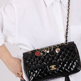 Chanel 2009 Patent Valentine Charms Single Flap Bag