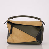 Loewe Suede & Olive Medium Puzzle Bag