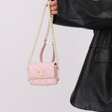 Chanel Pink Lambskin About Pearls Flap Cardholder with Chain