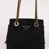 Prada 1995 Midnight Blue Suede Mini Catena Chain Tote