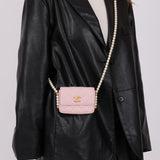 Chanel Pink Lambskin About Pearls Flap Cardholder with Chain