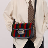 Gucci 1955 Velvet Baiadera Stripe Horsebit Shoulder Bag