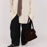 Chanel 1997 Chocolate Suede Turnlock Kelly Shoulder Bag
