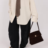 Chanel 1997 Chocolate Suede Turnlock Kelly Shoulder Bag