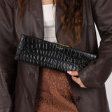 Saint Laurent Runway Croc Embossed Midnight Clutch