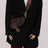 Dior 2019 Bordeaux Grain Mini Saddle GHW w/ Dior Guitar Strap