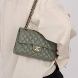 Chanel 2018 Eucalyptus Green Iridescent Caviar Small Double Flap