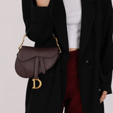 Dior 2019 Bordeaux Grain Mini Saddle GHW w/ Dior Guitar Strap