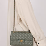 Chanel 2018 Eucalyptus Green Iridescent Caviar Small Double Flap