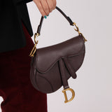 Dior 2019 Bordeaux Grain Mini Saddle GHW w/ Dior Guitar Strap