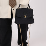 Rare Chanel 1991 Black Linen Kelly Top Handle