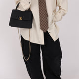 Rare Chanel 1991 Black Linen Kelly Top Handle