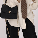 Rare Chanel 1991 Black Linen Kelly Top Handle