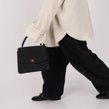 Rare Chanel 1991 Black Linen Kelly Top Handle