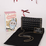 Chanel 2015 Lambskin Chocolate Bar Piercing CC Studded Mini Full Flap
