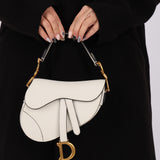 Dior 2019 Grained Leather Mini White Saddle