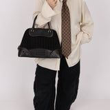 Dior 2001 License Plate Montaigne Leather and Pony Hair Bowler Bag