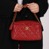 Rare Chanel 1996 Red Caviar Twist Chain Turnlock Camera Shoulder Bag 24K GP