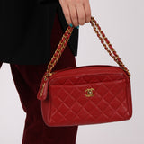 Rare Chanel 1996 Red Caviar Twist Chain Turnlock Camera Shoulder Bag 24K GP