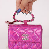 Chanel 24C Iridescent Patent Quilted Carabiner Card Holder