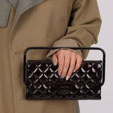 Ultra-Rare Runway Chanel 2014 Chocolate Patent Metal Handle Clutch