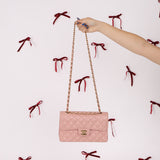 Ultra-Rare Chanel 2003 Caviar Rose Sakura Small Double Flap 24K GP
