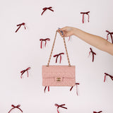 Ultra-Rare Chanel 2003 Caviar Rose Sakura Small Double Flap 24K GP