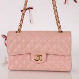 Ultra-Rare Chanel 2003 Caviar Rose Sakura Small Double Flap 24K GP