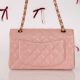 Ultra-Rare Chanel 2003 Caviar Rose Sakura Small Double Flap 24K GP