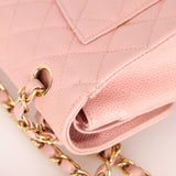 Ultra-Rare Chanel 2003 Caviar Rose Sakura Small Double Flap 24K GP