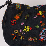 Fendi Denim Floral Beaded Baguette