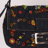 Fendi Denim Floral Beaded Baguette