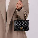 Chanel 1996 Patent Top Handle Mini Square Turnlock Flap