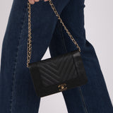 Chanel 2019 Black Caviar & Sheepskin Mademoiselle Wallet on Chain