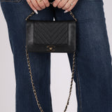 Chanel 2019 Black Caviar & Sheepskin Mademoiselle Wallet on Chain