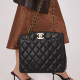 Chanel 1996 Caviar XL Logo Turnlock Tote 24k GP