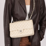 Chanel 2014 Iridescent Ivory Caviar Small Classic Double Flap